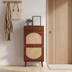Rattan Panel 1 Drawer 2 Flip-Drawer Shoe Cabinet Particleboard 21.26 W