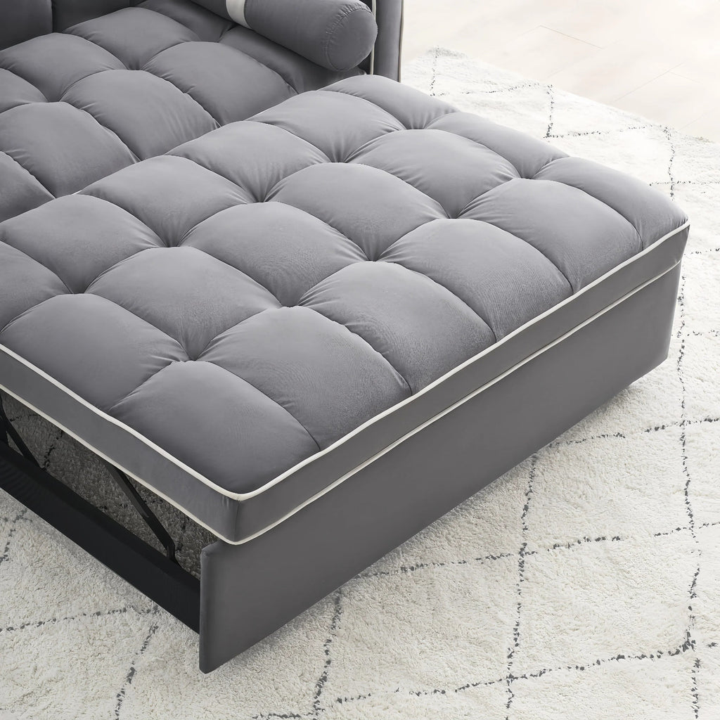 Velvet Convertible 55 2-Seater Sleeper Sofa with Pull-Out Bed, Adjustable Recline, Side Pockets, and Phone Holder