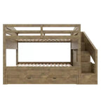 Whisen Twin XL Bunk Bed Frame with Trundle, Bunk Bed with Storage, Bunk Bed with Solid Wood, Storage Staircase, Wardrobe, 3Drawer, for Kids