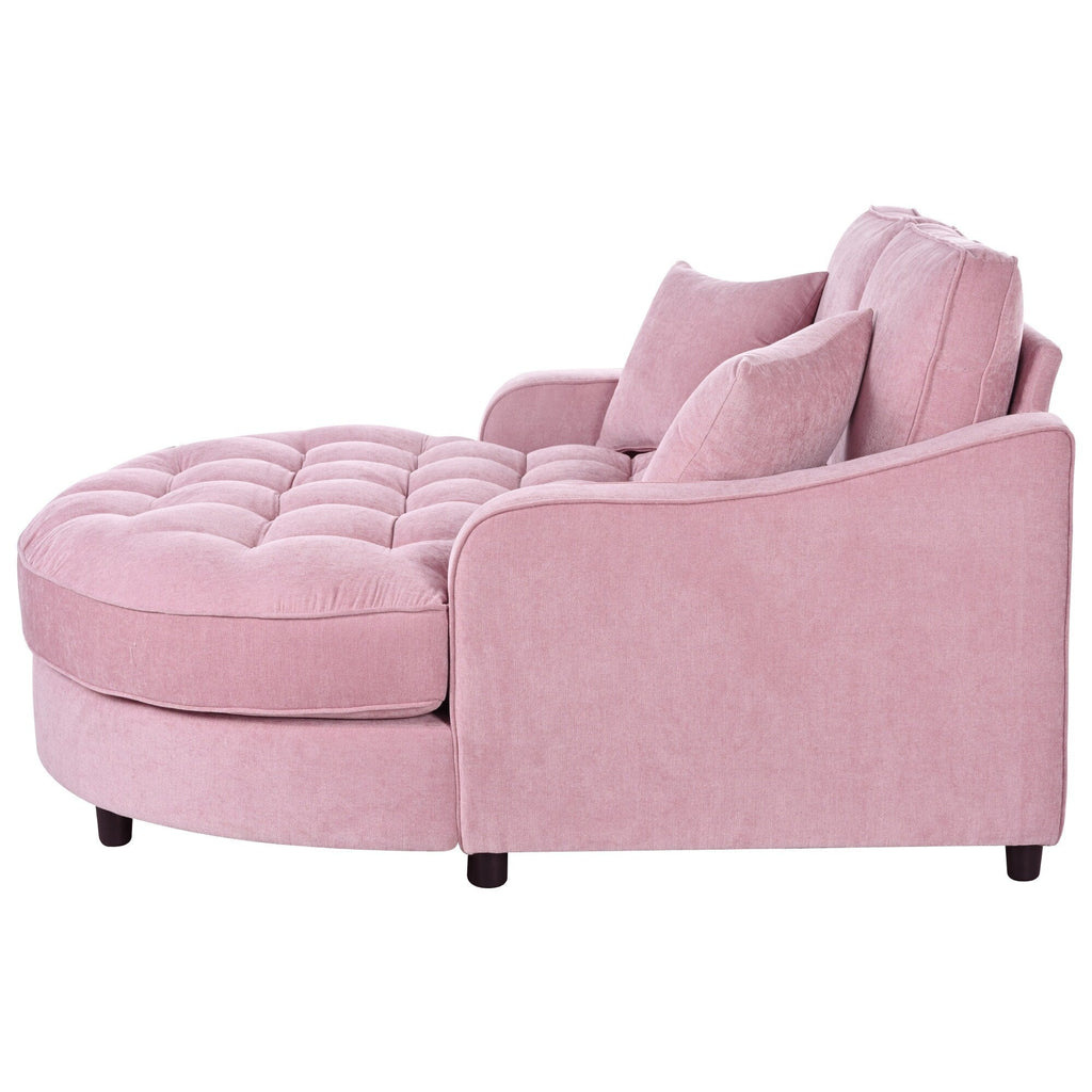 Chenille Chaise Lounge Sofa Bed, Upholstered Sofa Couch with Tufted Backrest and 2 Detachable Pillows for Living Room