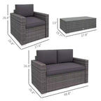 4 Pieces Rattan Sofa Set Wicker Patio Sofa Set with Loveseat Chairs Glass Top Coffee Table for Garden Outdoor
