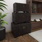 Set of 3 Traditional Wood Trunks Brown - Olivia & May: Distressed Finish, No Assembly, Decorative Storage
