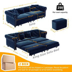 Whisen Velvet 3-in-1 King Size Pull-Out Sofa Bed & Convertible Sleeper Sofa with Movable Ottoman, Tufted Design