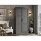 100% Solid Wood 2-Door Urban Wardrobe Armoire with Solid and Mirrored Doors