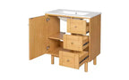 JVNOXK 30-inch Rustic Modern Ceramic Vanity Cabinet with 3 Drawers and 1 Large Soft-Close Door, Storage Cabinet, Natural Wood Grain