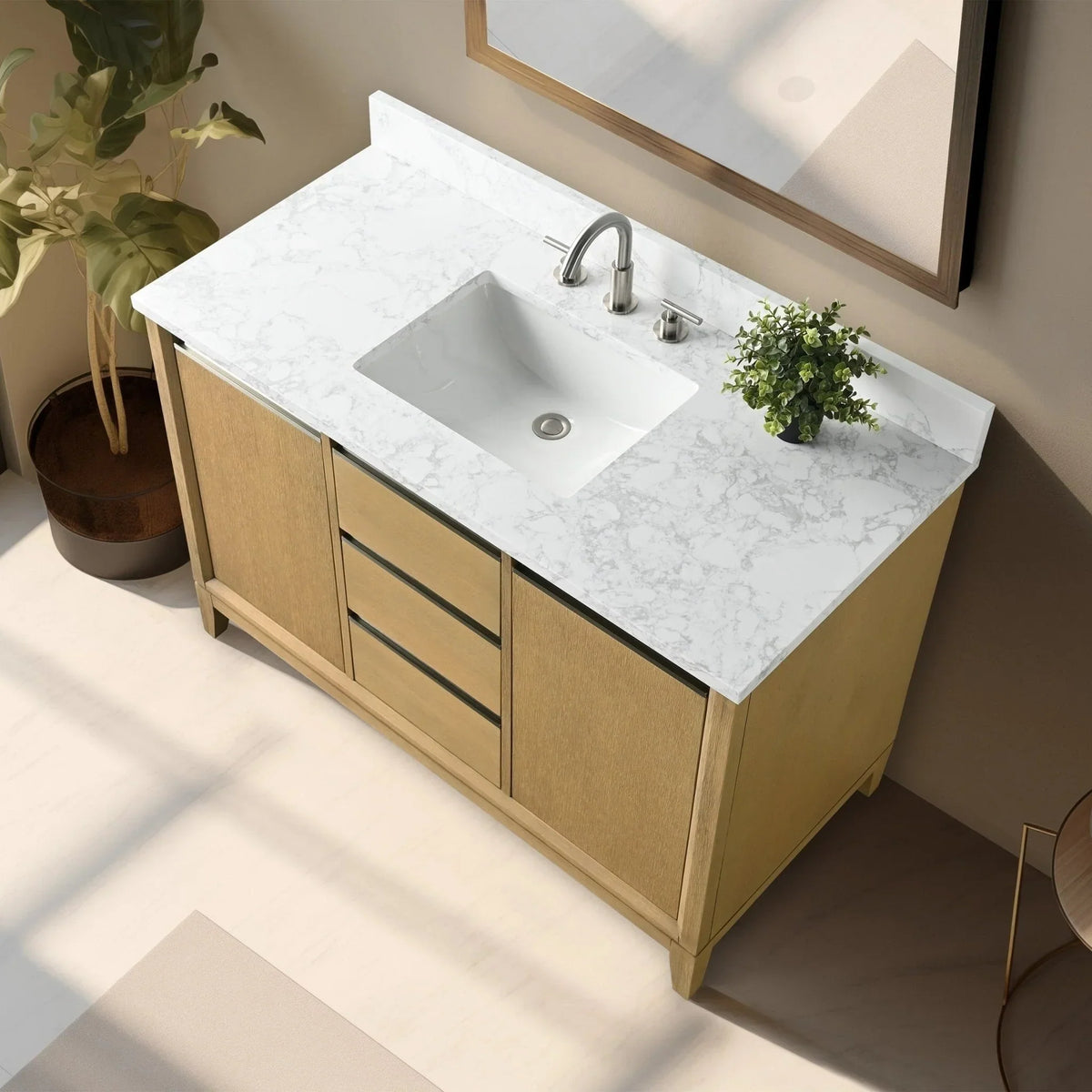 Vanity Art Bathroom Vanity with Ceramic Sink and Engineered Marble Top