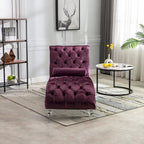 Purple Upholstered Tufted Chaise Lounge Chair with Pillow and Acrylic Legs