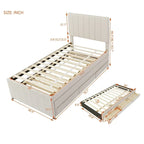Twin Size Upholstered Platform Bed with Trundle and 3 Drawers, Linen Fabric