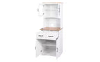 23 Wooden Kitchen Cabinet, Pantry Microwave Cabinet with Glass Doors and Drawers, Adjustable Shelves, White