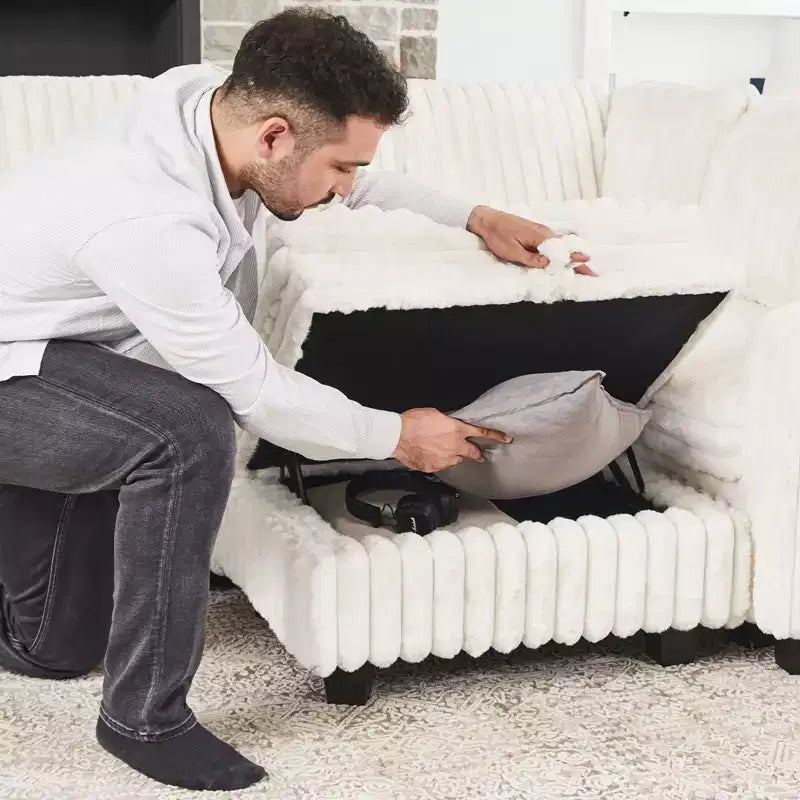 Belffin Corduroy Fabric Ottoman with Storage Ottoman for Modular Sectional Couch