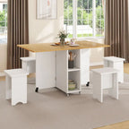 Moasis 5 Pieces 7 Pieces Folding Dining Set with Drop Leaf Table and Storage Stools for up to 6 People