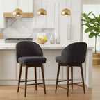 Set of 2 Modern Swivel Counter Stools with Upholstered Seat, 360 Rotating Kitchen Island or Home Bar Chairs with Solid Wood Legs-Panipeachy