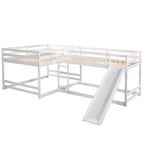 L Shaped Bunk Bed for 4 Kids, Quad Bunk Bed with Slide Full and Twin Wood Bunk Frame for Bedroom Dorm