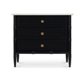 Provence-Inspired Mango Wood & Marble Top Nightstand with Brass Handles & Dual Drawers for Bedroom