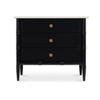 Provence-Inspired Mango Wood & Marble Top Nightstand with Brass Handles & Dual Drawers for Bedroom