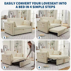 55 Convertible Loveseat Sleeper Sofa Bed with Pull-Out Footrest & Adjustable Backrest, Space-Saving Couch for Small Apartments