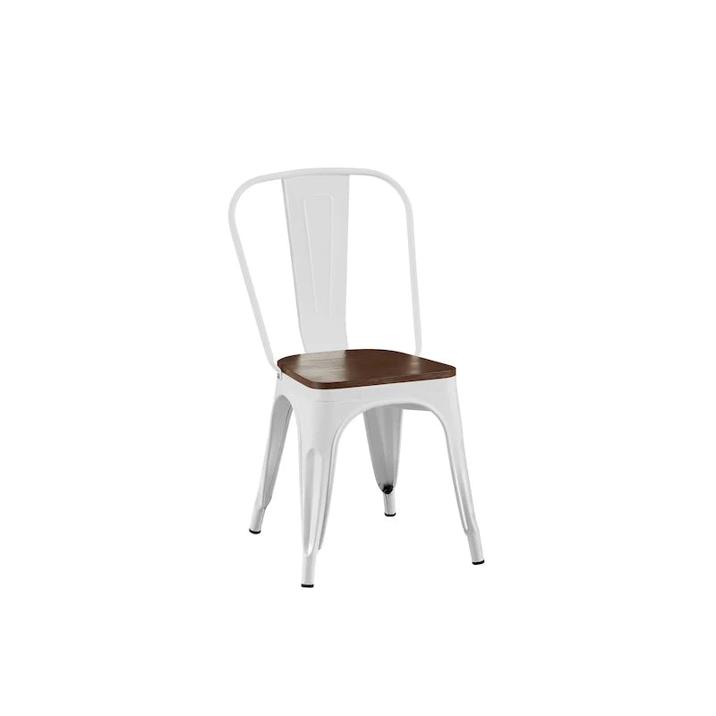 Wooden Seat Industrial Metal Stackable Dining Chair Set