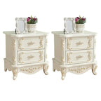 Traditional White Wood Carved 3-Drawer Nightstand