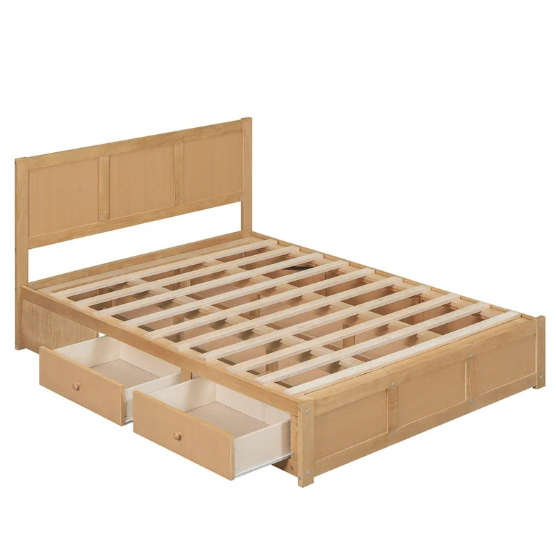 Wood Platform Bed with Underneath Storage and 2 Drawers