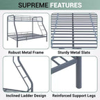 Full Metal Bunk Bed Low Height Safety Design with Guardrails, Angled Ladder and Underbed Storage