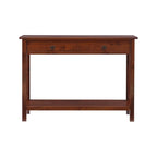 Antique Tobacco Brown Wood Console Table with Drawer and Open Shelf