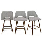 Set of 3 Mid-Century Modern Counter Height Bar Stools, 26 Upholstered Kitchen Island Chairs with Walnut Finish Metal Legs - Panipeachy