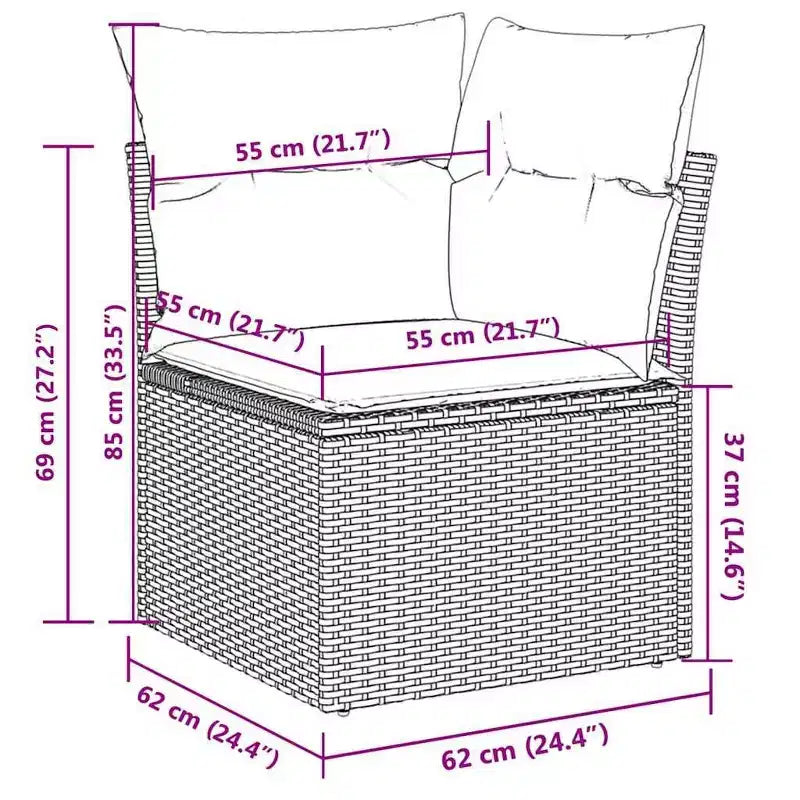 vidaXL 9 Piece Patio Sofa Set with Cushions Gray Poly Rattan