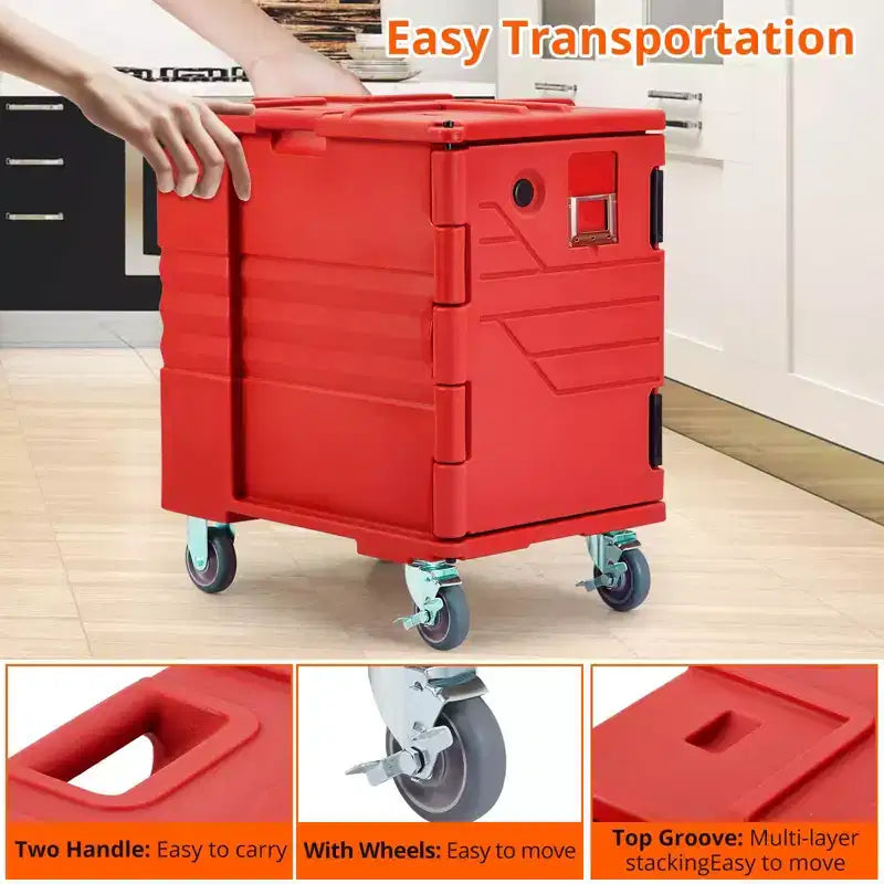Premium Catering Food Warmer - Insulated Hot/Cold Carrier for 6 Full-Size Pans with Heavy-Duty Casters