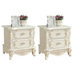 Traditional White Wood Carved 3-Drawer Nightstand
