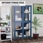 Four Glass Door Storage Cabinet with Adjustable Shelves and Feet Cold-Rolled Steel Sideboard Furniture
