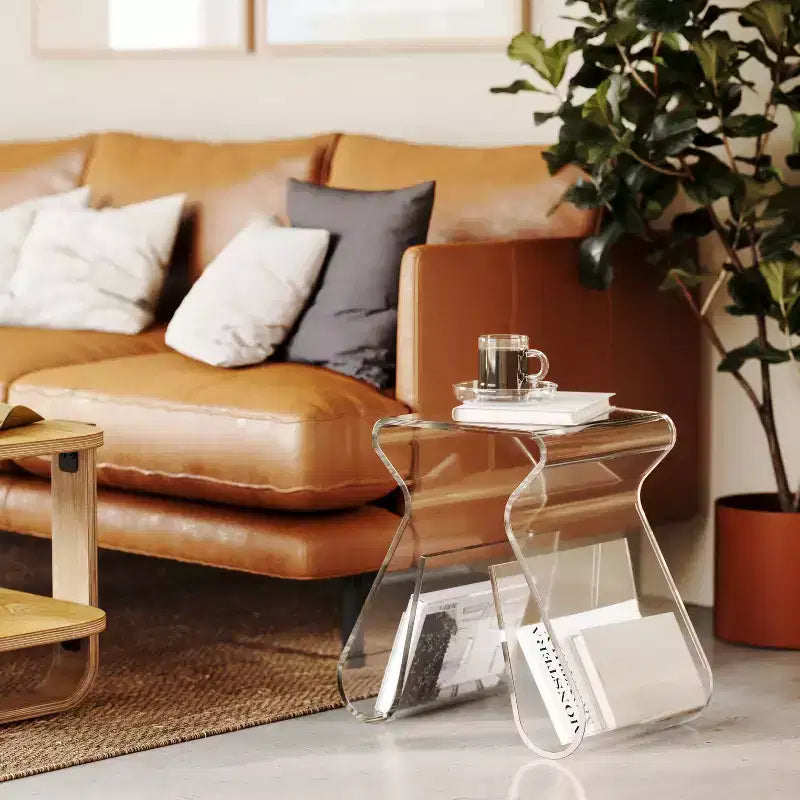Magino Stool and Magazine Rack Clear: Shatter-Proof Acrylic, No Assembly Required