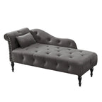 Modern 60.6  Velvet Upholstered Buttons Tufted Chaise Lounge Chair with Solid Wood Legs and Nailheads