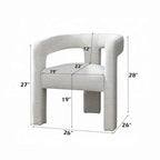 Side Dining Chair Set of 2, Textured Off White Boucle, Curved Back