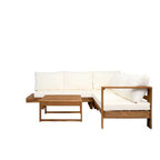 L-shape Sectional Sofa Set Patio Couch Set with Table, Wooden Lounge Chaise Sofa Outdoor 4-piece Conversation Sets