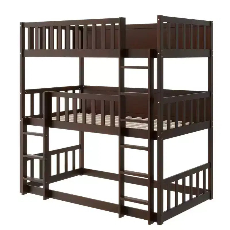 Triple Twin Bunk for Kids, Twin over Twin over Twin Detachable Bunk Bed with Ladder and Guardrail, Separate into 3 Beds