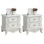 Traditional White Wood Carved 3-Drawer Nightstand