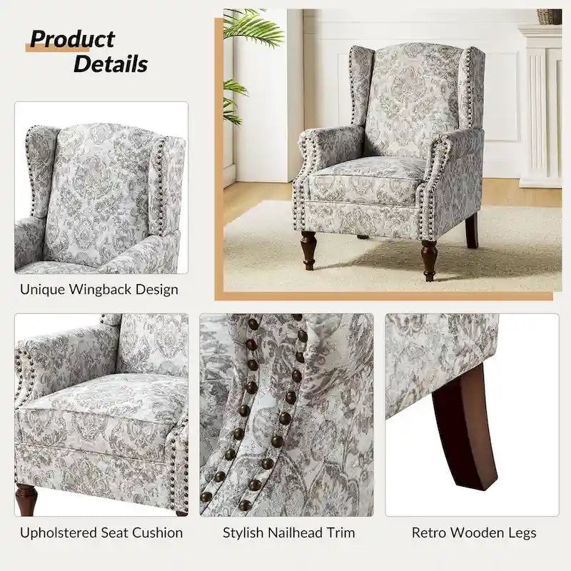 Gott Traditional Wingback Armchair with Solid Wood Legs by HULALA HOME