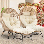 FINCATI Indoor Eggs Chair, 440 lbs Egg Chair Outdoor, Oversized Egg Chair with Ottoman, Luxury Cozy Egg Chair with Foot Rest