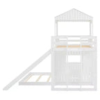 Luxystar Twin Over Full Wood Bunk Bed with Playhouse, Slide and Guardrails
