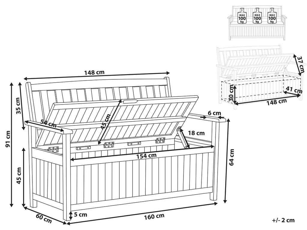 Panchina da giardino 160 cm con contenitore Legno dacacia Marrone