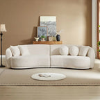 Deep Seat Curved Sectional Sofa, Boucle Fabric with 5 Throw Pillows