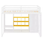 Kids Loft Bed with Wardrobe and Shelves, Wooden Loft Bed Frame with Storage Cabinet for Kids Teens