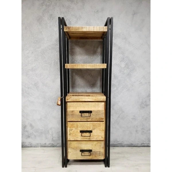 Handmade Mango Wood Tall Rack with Wood Drawers (India) - 71H x 23.75W x 15.75D
