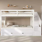 Whisen Twin XL Bunk Bed Frame with Trundle, Bunk Bed with Storage, Bunk Bed with Solid Wood, Storage Staircase, Wardrobe, 3Drawer, for Kids