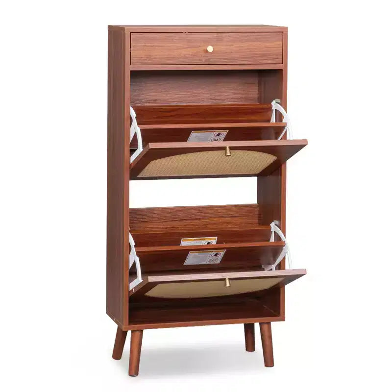 Rattan Panel 1 Drawer 2 Flip-Drawer Shoe Cabinet Particleboard 21.26 W