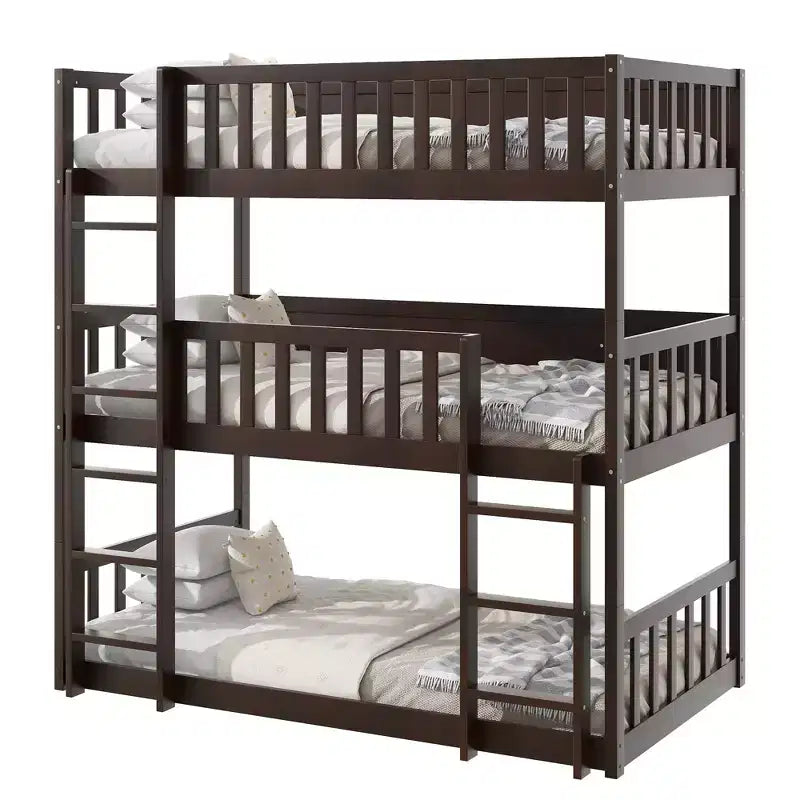 Triple Twin Bunk for Kids, Twin over Twin over Twin Detachable Bunk Bed with Ladder and Guardrail, Separate into 3 Beds