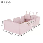Whisen Twin Platform Bed, Kids Floor Upholstered Bed Frame with Rabbit Cushion, Removable Side Rails