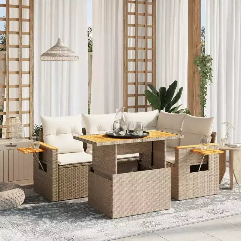 vidaXL 4 Piece Patio Sofa Set with Cushions Poly Rattan Acacia