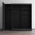 2-Door Wardrobe with Mirror, Glass Front, 2-Person (Gray / Black / White)