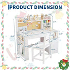 Kids Study Desk & Chair Set with Storage, Kids Study Desk with Hutch and Tiltable, Wooden Children Table with Storage Cabinet for 3-8 Years Old